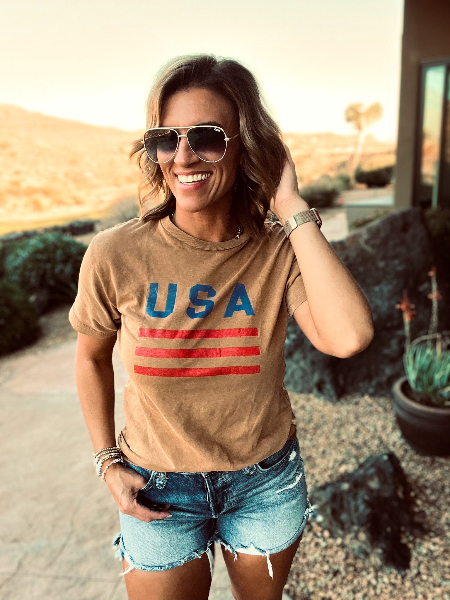 USA stripes vintage wash tee Short sleeve patriotic tee Lane Seven vintage tee