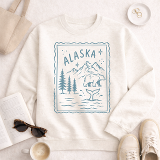 Alaska State Stamp Sweatshirt Graphic Design Sweatshirt Lane Seven XS 
