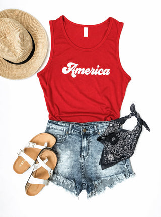 America unisex tank Patriotic unisex tank Bella Canvas 3480 tank S Red 