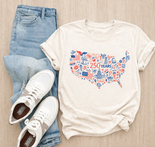 USA map sketch heavyweight tee Short sleeve patriotic tee Lane seven natural 