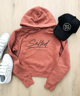 Salted Threads Co. logo women's waist-length fleece hoodie