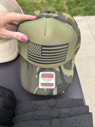 Camo American Flag foam trucker hat Hat Buck wholesale foam trucker 