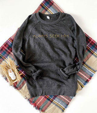 Always seek him french terry raglan sweatshirt Holiday French Terry raglan Lane seven french terry raglan sweatshirt charcoal 