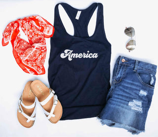 America women's racerback tank Patriotic tank Next Level 1533 tank S Navy 