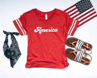 America women’s varsity tee Short sleeve patriotic tee LAT women’s varsity red 