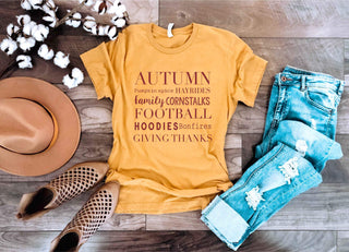Autumn tee Short sleeve miscellaneous tee Bella Canvas 3001 mustard 