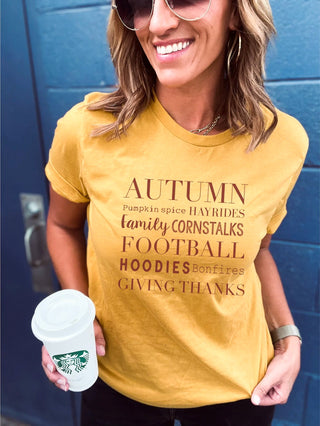 Autumn tee Short sleeve miscellaneous tee Bella Canvas 3001 mustard 