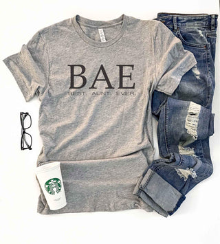 BAE aunt tee Short sleeve mom tee Bella Canvas 3001 XS Athletic heather grey 