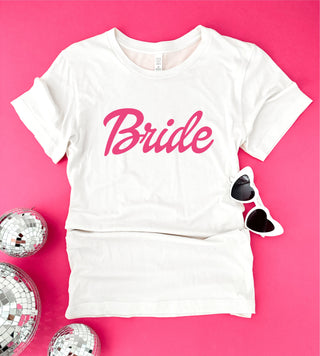Bride pink script tee Bella canvas 3001 