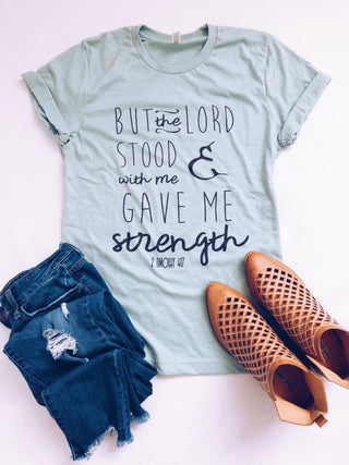 But the Lord stood with me Short sleeve miscellaneous tee Bella Canvas 3001 heather dusty blue XS Ice blue 