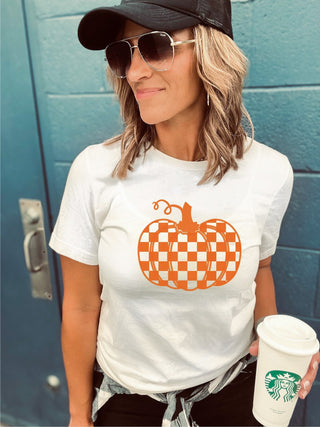 Checkered pumpkin tee Short sleeve holiday tee Next level 6210 white 