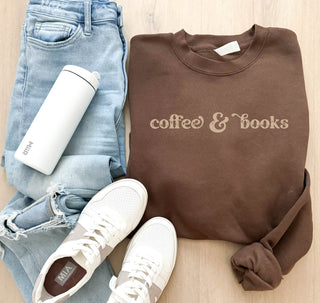 Coffee and books fleece sweatshirt Book club Lane seven premium fleece crew chestnut 