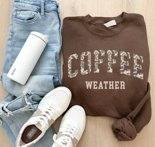 Coffee weather camo print sweatshirt fall Lane seven 