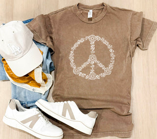 Daisies peace sign vintage wash tee Everyday Lane Seven Vintage brown 