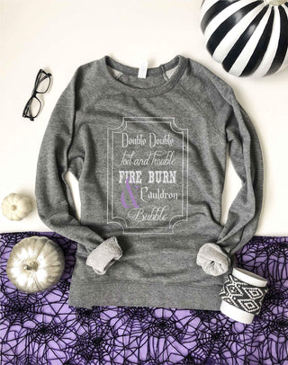 Double double toil and trouble french terry raglan Halloween French Terry raglan Lane seven French Terry raglan XS Heather grey 