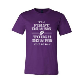 First Downs and Touchdowns tee Short sleeve football tee Bella canvas and Next Level S Purple 