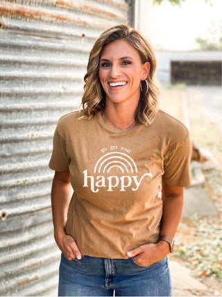 Go get your happy vintage wash tee Short sleeve miscellaneous tee Lane 7 15004 Camel 