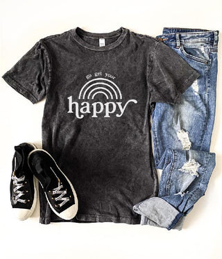 Go get your happy vintage wash tee Short sleeve miscellaneous tee Lane 7 15004 Camel XS Vintage black 