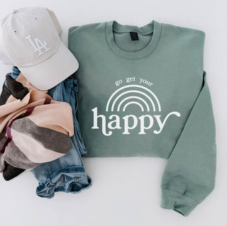 Go get your happy fleece sweatshirt Go get your happy, spring Independent Trading company lightweight sweatshirt Seafoam XS 