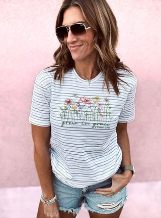 Grow in grace striped tee faith based LAT striped tee 