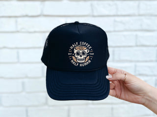 Half coffee half human foam trucker hat Hat Buck wholesale foam trucker 