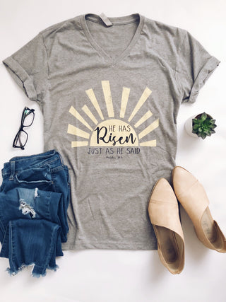 He has Risen Short sleeve Easter tee Next Level 6240 heather grey 