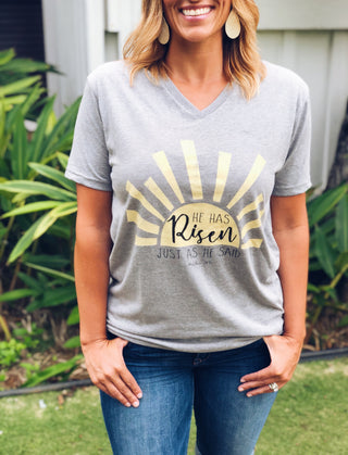 He has Risen Short sleeve Easter tee Next Level 6240 heather grey 