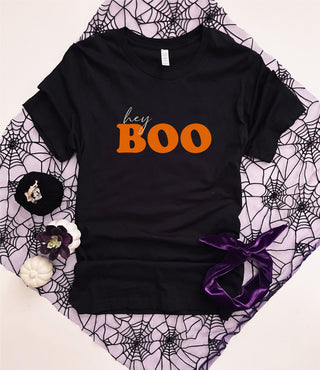 Hey boo tee Short Sleeve halloween tee Bella Canvas 3001 deep heather 