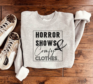 Horror Shows and Comfy Clothes fleece sweatshirt Halloween sweatshirt Lane seven premium fleece crew 