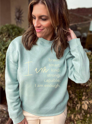I am fleece sweatshirt Affirmation collection Lane seven unisex sweatshirt oatmeal 