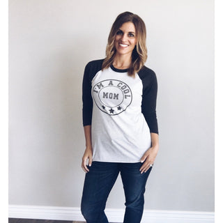 I'm a cool mom baseball tee Baseball mom themed tee Next Level 6051 baseball tee heather white/heather black 
