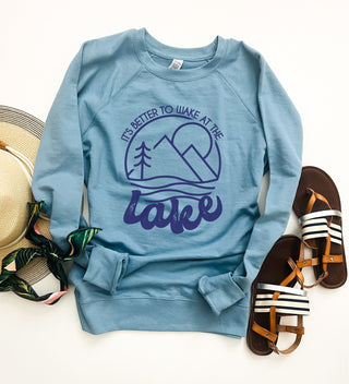 It's better to wake at the lake french terry sweatshirt Lake French Terry raglan Independent Trading French Terry raglan Mystic blue XS 