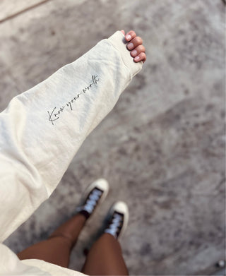 Know your worth sleeve print basic sweatshirt Affirmation collection Gildan 18000 sweatshirt 