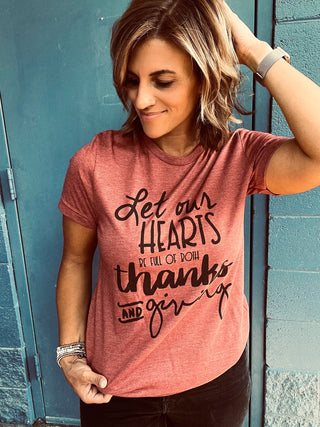 Let our hearts tee Bella canvas 3001 heather clay 