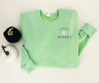 Let’s get spooky fleece sweatshirt Halloween sweatshirt Tultex fleece 340 Cantaloupe XS Neo mint 