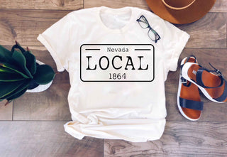 Local license plate state tee- M-N Short sleeve state tee Bella Canvas 3001 natural and deep heather 
