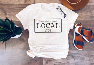 Local license plate state tee- O-T Short sleeve state tee Bella Canvas 3001 natural and deep heather XS Cream Oklahoma