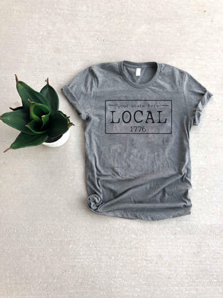 Local license plate state tee- O-T Short sleeve state tee Bella Canvas 3001 natural and deep heather XS Heather Grey Oklahoma