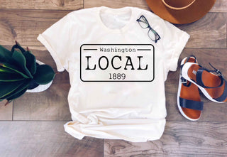 Local license plate state tee- U-W Short sleeve state tee Bella Canvas 3001 natural and deep heather 