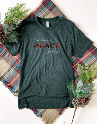 Love peace joy tee Short sleeve holiday tee Bella Canvas 3001 dark heather grey 