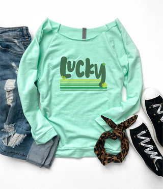 Lucky stripes off-shoulder pullover St Pattys day off shoulder raglan Next level 6951 off shoulder raglan 