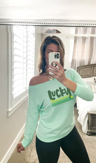 Lucky stripes off-shoulder pullover St Pattys day off shoulder raglan Next level 6951 off shoulder raglan 
