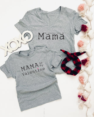 Mama is my valentine kids tee Kids Short sleeve valentines tee Next Level 3310 kids tee heather grey 