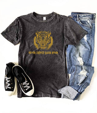 Never silence your roar vintage wash tee Inspirational tee Lane seven vintage black tee 