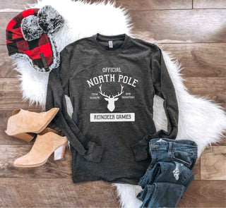 North Pole long sleeve tee Long sleeve holiday tee Next level unisex long sleeve S Charcoal 