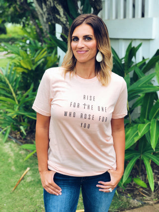 Rise for the one(with cross) Short sleeve Easter tee Bella Canvas 3001 heather peach 