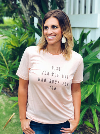 Rise for the one(with cross) Short sleeve Easter tee Bella Canvas 3001 heather peach 