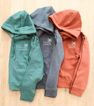 Salted Threads Co. coastal logo women's waist-length fleece hoodie