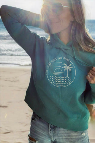 Saltwater heals everything women's waist-length fleece hoodie