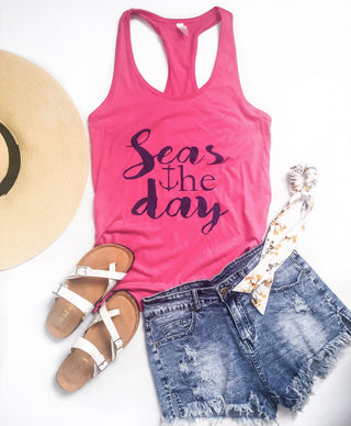 Seas the day racerback tank Lake racerback tank Next level 1533 tank pink 